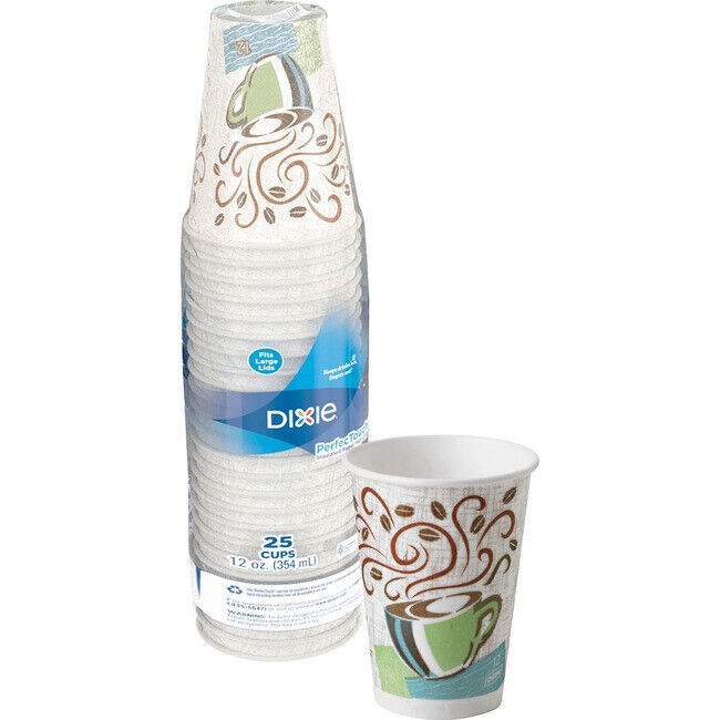 DIXIE PerfecTouch 12oz Insulated Paper Hot Coffee Cup Multicolor Pack of 25 NEW