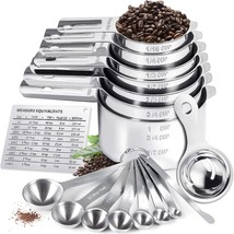 Stainless Steel Measuring Cups and Measuring Spoons Set with Magnetic Measuremen - £45.56 GBP