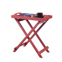 Folding TV Tray Bedside Table in Coral Red Pink Orange Wood Finish - $2,585.21 MXN
