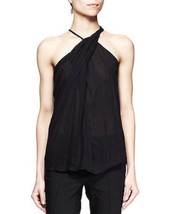 NWT Helmut Lang Lush Voile Twist Neck Top with Leather Strap Black P XS - £82.95 GBP