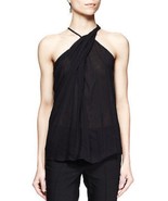 NWT Helmut Lang Lush Voile Twist Neck Top with Leather Strap Black P XS - £82.73 GBP