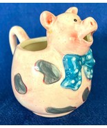 Vintage Pink Pig Creamer Blue Polka Dot Bow 4&quot; Tall Marked JGI - $187.97 MXN