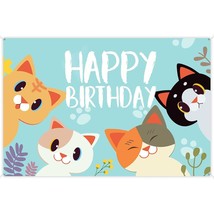 Happy Birthday Banner Backdrop Sky Blue Cute Cat Theme Party Decor Picks For Bir - £17.57 GBP