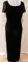 Hillard Hanson Classy Black Velvet Stretch Maxi Dress sequined Sleeves s... - $21.75