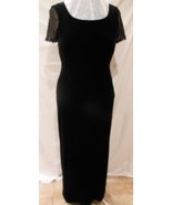 Hillard Hanson Classy Black Velvet Stretch Maxi Dress sequined Sleeves s... - $29.74 CAD