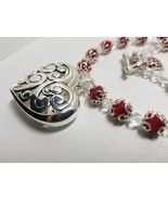 Red &amp; Silver Heart Necklace with Heart Dangle Toggle Clasp - £38.03 GBP