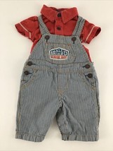 Vintage Osh Kosh B&#39;Gosh Newborn All Aboard Overalls 2pc Set Pin Stripes Shirt - £38.66 GBP
