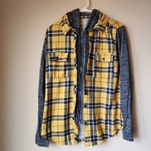 No Boundaries Juniors Size XXL Plaid Hooded Button &amp; Zip Flannel Shirt Yellow - £7.58 GBP