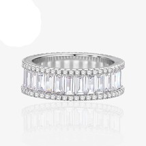 Full Eternity Baguette Simulated Diamond 925 Sterling Silver Engagement Ring - £61.87 GBP