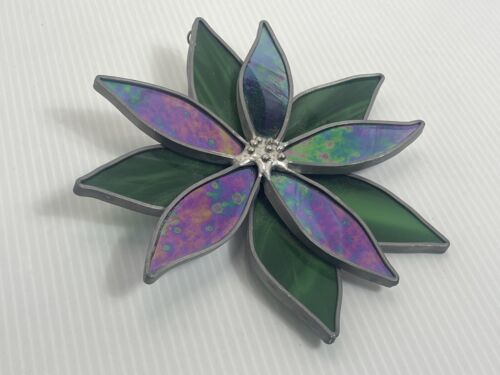 Primary image for Stained Glass Poinsettia Suncatcher 6"  Handcrafted Real Glass With Hanger