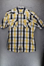 Polo Men&#39;s Button up Shirt Short Sleeve Plaid Yellow Blue Label Sz XL - £15.56 GBP