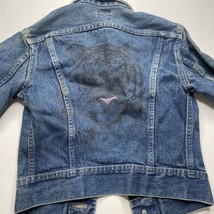 Lee Jean Denim Jacket Girls Sz ? Read For Measurements Tiger Print Back Vtg - $27.72