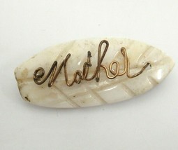 Vintage Mother of Pearl Leaf with Mother Written in Gold Wire Handcrafted OOAK - £5.53 GBP