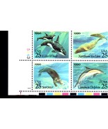 U S Plate block of 4 Marine Mammals 25c Sea Lion, Sea Otter, Killer Whal... - $2.75