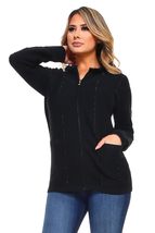 Women Black Knit Embellished Zip-Up Cardigan Faux/Fur Collar - $146.02