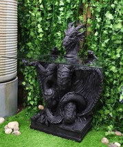 Gothic Fantasy Butler Black Dragon Sculptural Glass Topped Side Table 33... - $599.99