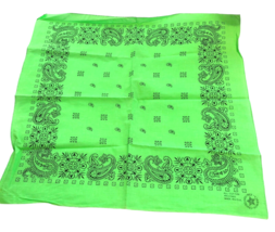 Paisley Bandana Handkerchief Bright Green Cotton Made in USA 21 in Head ... - £7.80 GBP