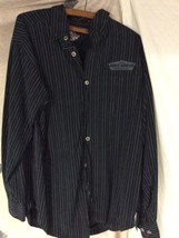 Harley Davidson Button Up Shirt Men&#39;s S Black Striped Embroidered Long Sleeve - £15.79 GBP