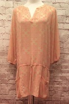 CAbi S Sheer Poolside Tunic Top Blouse Beige Tan Pink Floral Drawstring/... - £12.64 GBP