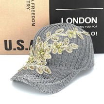 Women&#39;s Hat Knitted Peaked Cap Mesh Cap Rhinestone Lace Flower Sun Prote... - £17.28 GBP
