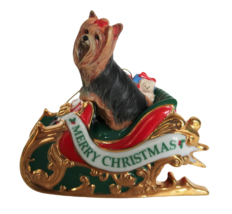 The Danbury Mint Santa&#39;s Helper Yorkie Dog Ornament 2005 - £19.65 GBP