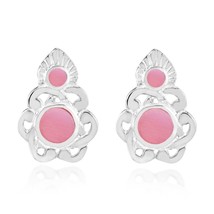 Royal Sterling Silver Flower and Leaf with Vibrant Pink Shell Inlay Earrings - £14.55 GBP