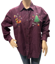 Disney&#39;s Winnie The Pooh Plum Color Christmas Long Sleeve Button Up Shirt Medium - £15.97 GBP