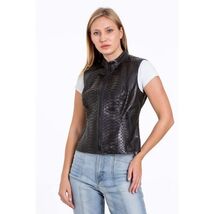 Vinci The Strasbourg Snake Skin Leather Black Zip-Up Vest Women Jacket image 2