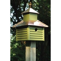 Pinion Green Birdhouse with White / Bright Copper Roof and Rooster Top - £279.44 GBP