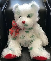 Retired 2005 Punkies Ty SANTA CLAWS Plush White Fuzzy Bear w/Ribbon Green Trees - $14.99