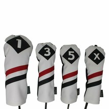 Majek Retro Golf 1 3 5 X Driver &amp; Woods Headcover White Red Black Leather Style - £36.20 GBP