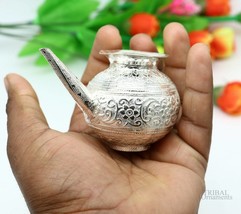 Solid sterling silver handmade puja article water or milk shiva kalash pot su610 - £134.46 GBP