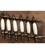 6 Vtg Japan Porcelain Ceramic &amp; Metal Drawer Pull Cabinet Knobs White Pl... - $20.26 CAD