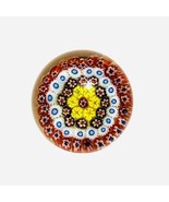 Vtg Concentric Millefiori Canes Candy 2.5&quot; Paperweight Yellow White Blue... - $28.50