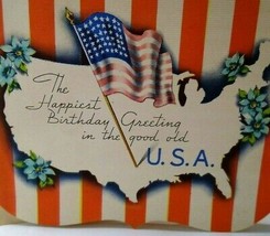 Mid Century Modern USA Patriotic Hat Flag Stripes Birthday Greeting Card Vintage - $18.90