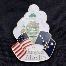 Juneau Alaska Flags Gold Tone Enamel Vintage Pin - £9.43 GBP