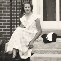 Old Original Photo BW Young Woman Sitting On Porch Old Photograph - £9.79 GBP