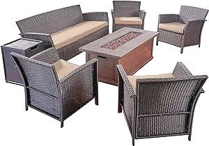 Christopher Knight Home Mason Outdoor 7 Seater Wicker Chat Set with Fire... - $2,164.99