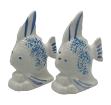 Delft Blue &amp; White Porcelain Angel Fish Salt Pepper Shakers 3 3/4&quot; Tall - £7.07 GBP