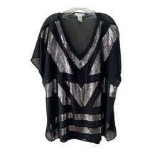 Design History Women’s 3X Black Sheer Sequin Tunic Top with Built-In Cam... - $540.53 MXN