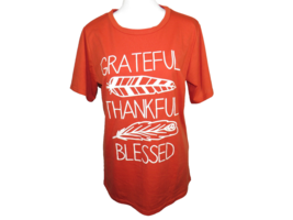 Grateful Thankful Blessed Women&#39;s Size Large Tee Reddish Orange - $9.89