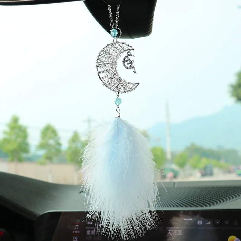 Car Hang Ornaments Stars And Moon Wind Chimes Feather Car Rearview Mirror - £7.16 GBP+