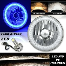 5-3/4&quot; Motorcycle Blue SMD Halo Glass Metal Headlight 18/24w H4 LED Bulb EACH - £58.59 GBP