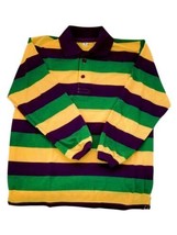 Child Small Mardi Gras Stripe Purple Green Yellow Long Sleeve Polo Shirt - £22.57 GBP