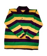 Child Small Mardi Gras Stripe Purple Green Yellow Long Sleeve Polo Shirt - £22.74 GBP