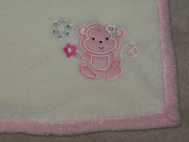 Baby Gear Pink White Monkey Fleece Blanket Lovey 30&quot; x 30&quot; SUPER SOFT Security - £16.86 GBP