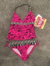 Nwt Angel Beach Girls 2 Pc Tankini Set Swimsuit Pink/Black Size 4 - £20.78 GBP