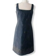 Kay Unger Gray Dress  Size 8 Metallic Gold  Embroidered flowers Sheath R... - $37.36 CAD