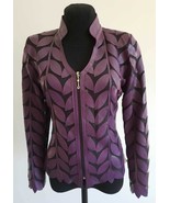 V Neck Purple Soft Genuine Leather Leaf Jacket Womens All Sizes Zip Lamb... - £176.44 GBP