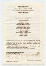 Villa Bianca Menu Northern Boulevard Flushing New York 1982 Catering  - £14.08 GBP